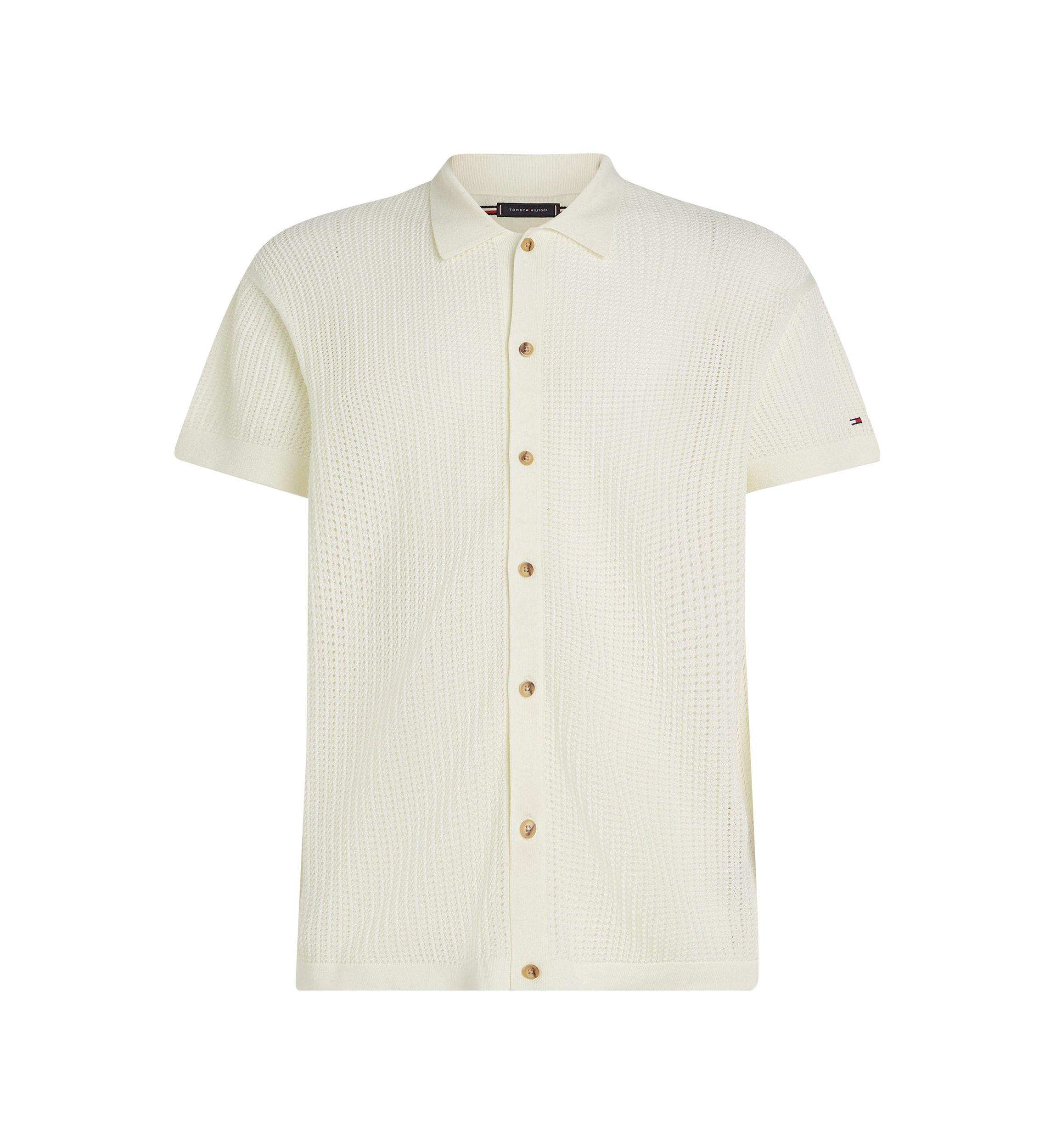 Mens Solid Open-Knit Polo Shirt