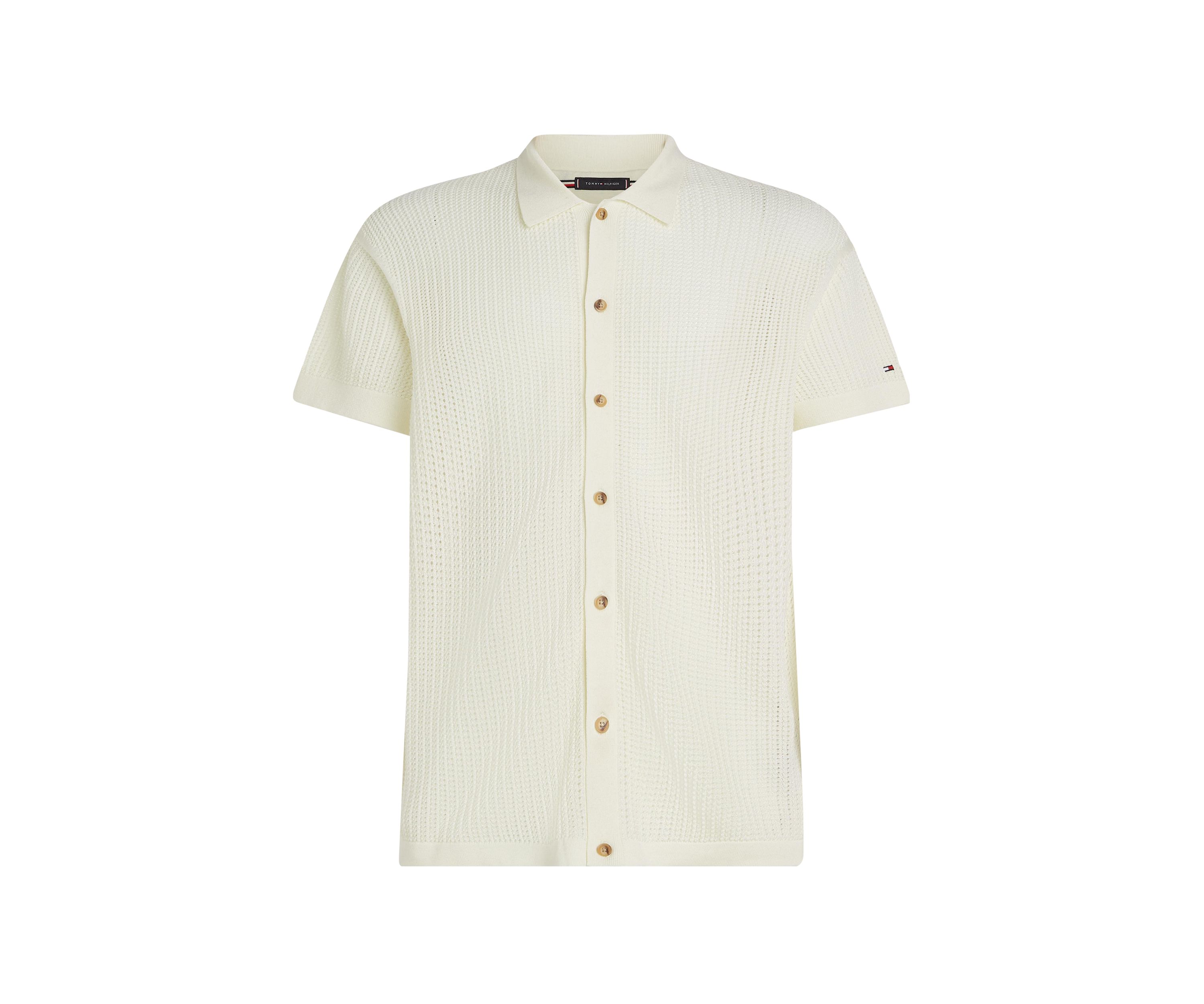 Mens Solid Open-Knit Polo Shirt