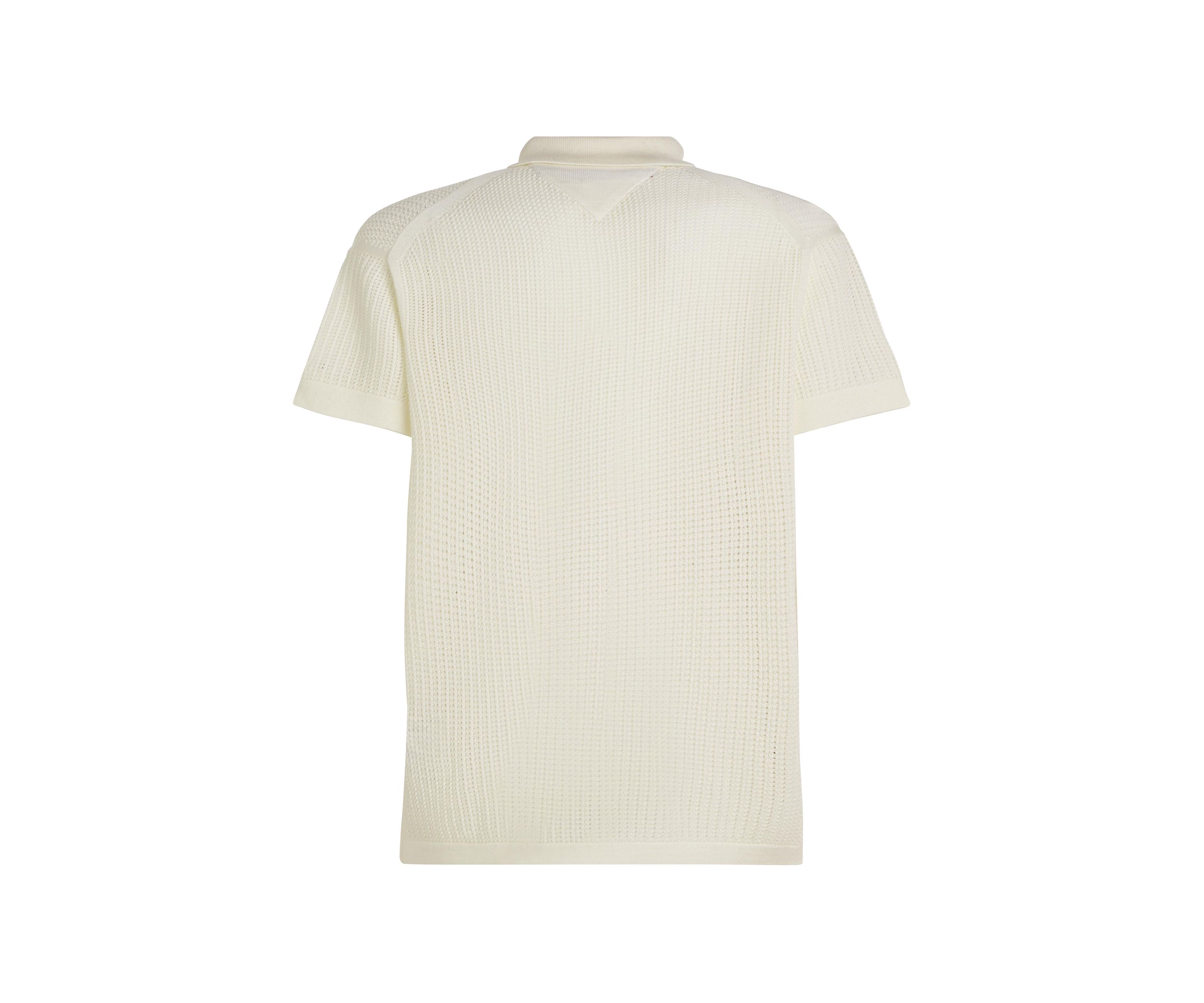 Mens Solid Open-Knit Polo Shirt