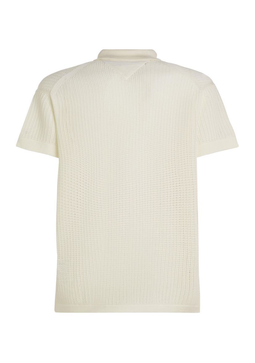 Mens Solid Open-Knit Polo Shirt