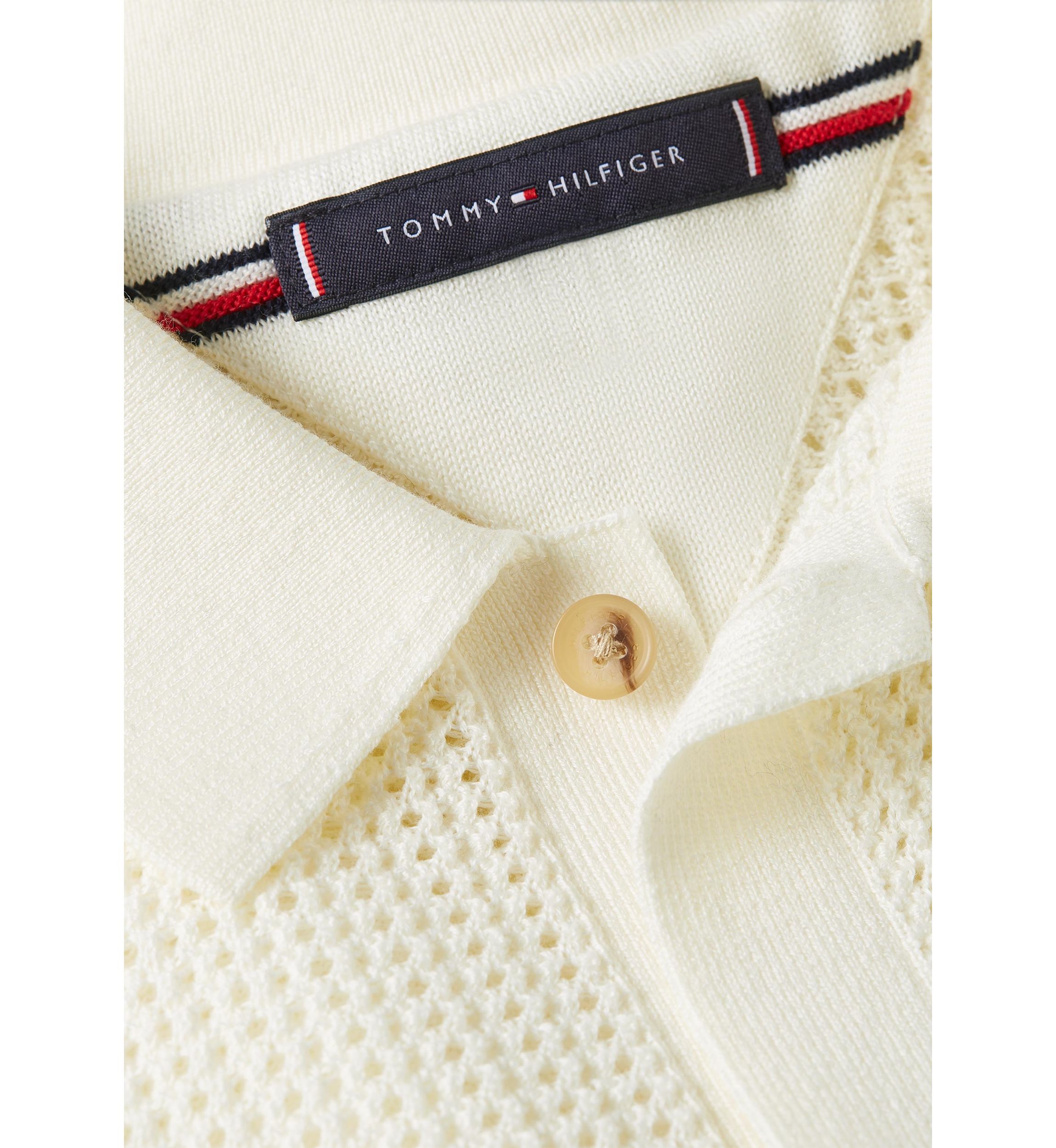 Mens Solid Open-Knit Polo Shirt