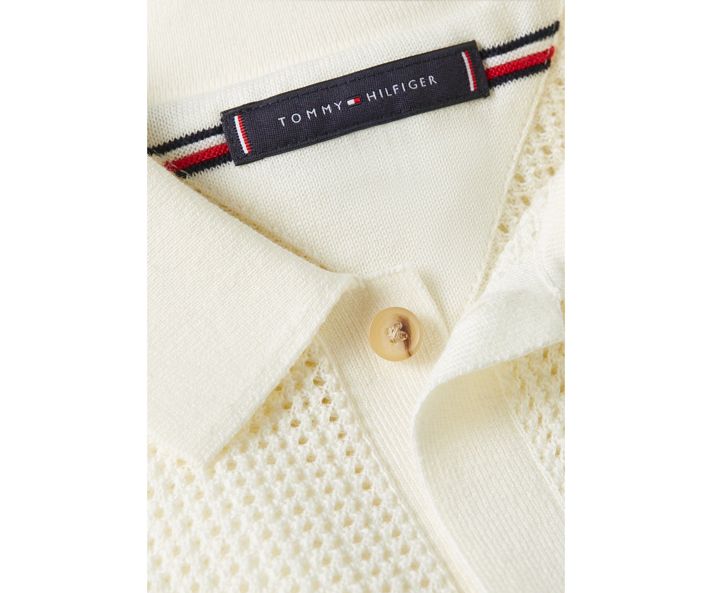 Mens Solid Open-Knit Polo Shirt