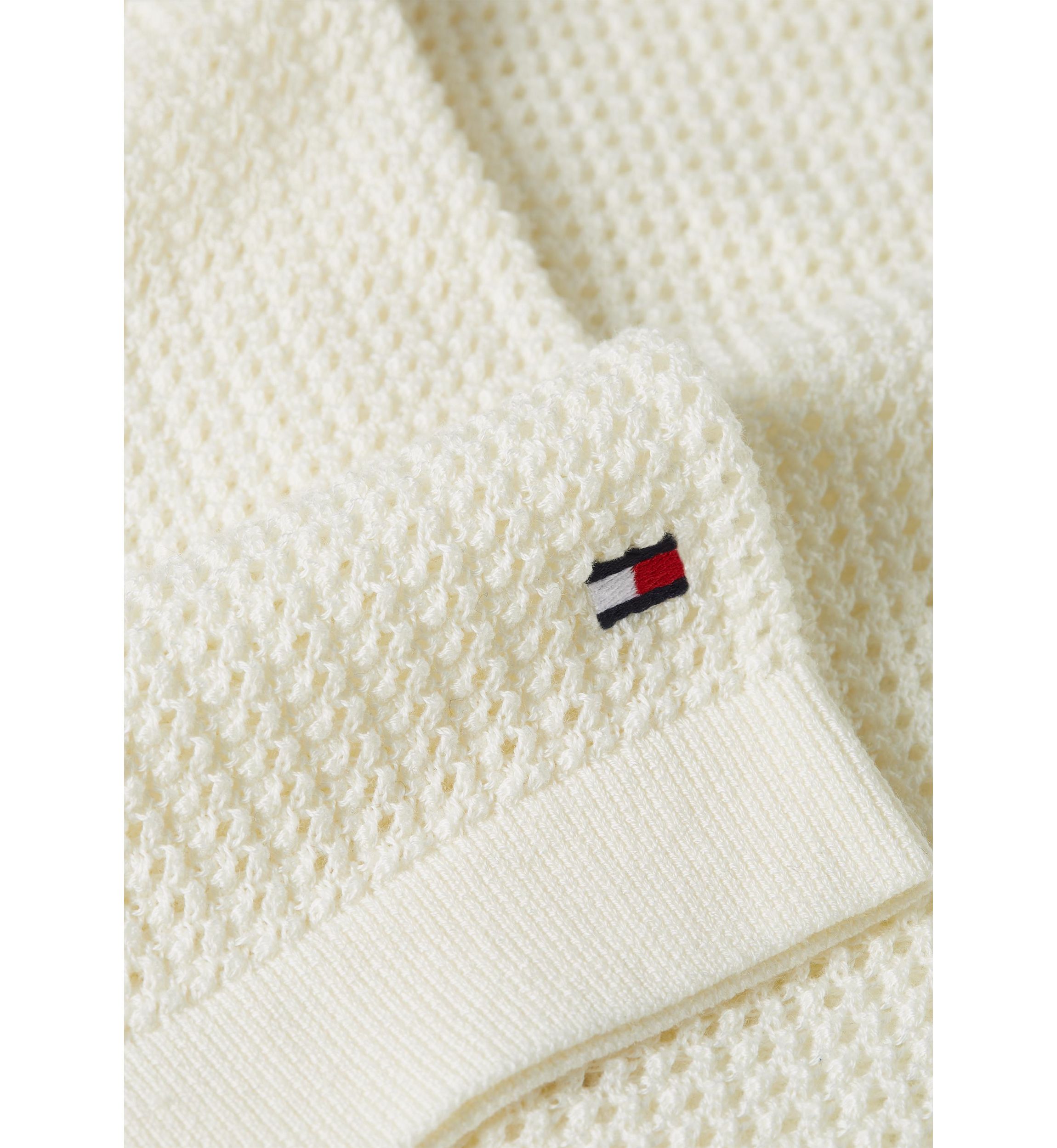 Mens Solid Open-Knit Polo Shirt