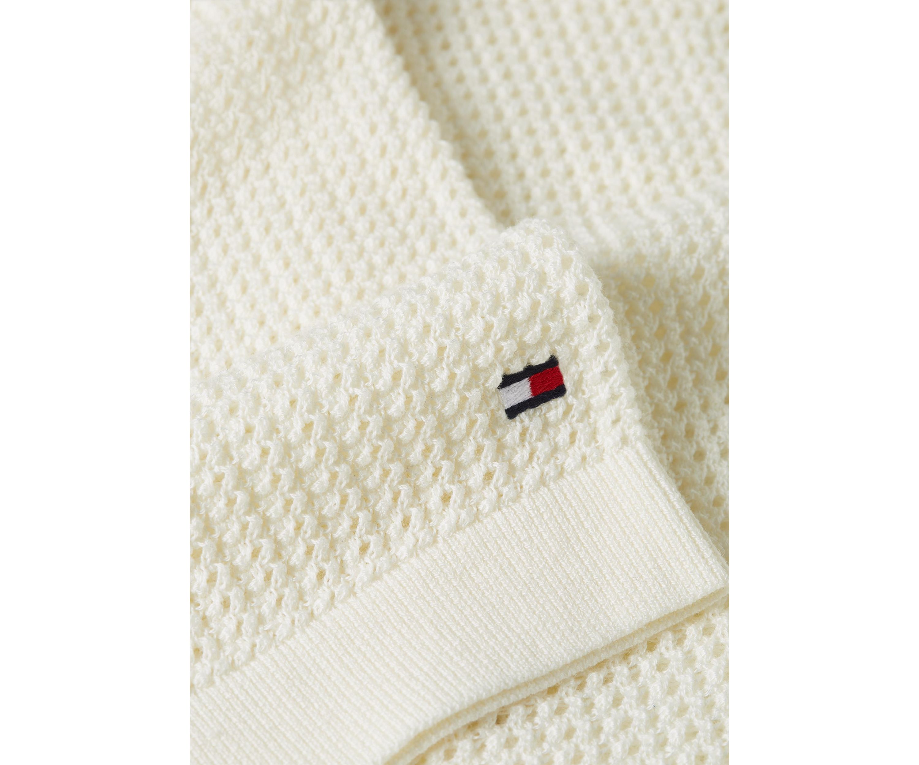Mens Solid Open-Knit Polo Shirt