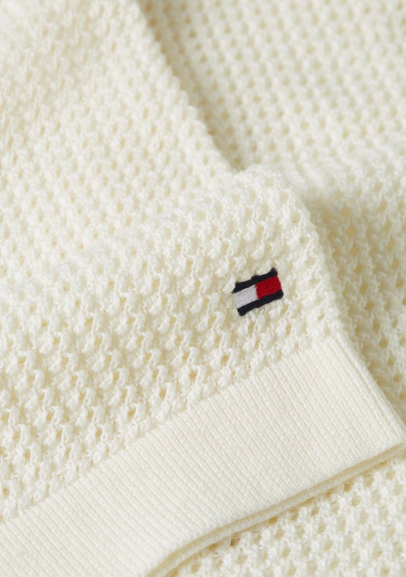 Mens Solid Open-Knit Polo Shirt