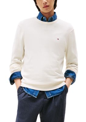 Tommy Hilfiger Men's Essential Cotton Crew Sweater, Ivory, Small