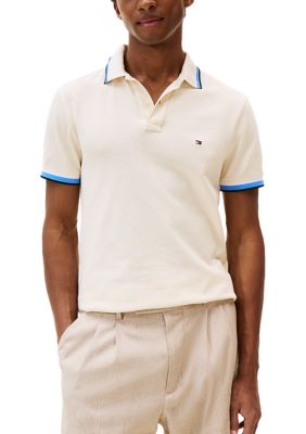 Tommy Hilfiger Men's Slim Fit Flag Cuff Polo Shirt, Ivory, 2XL