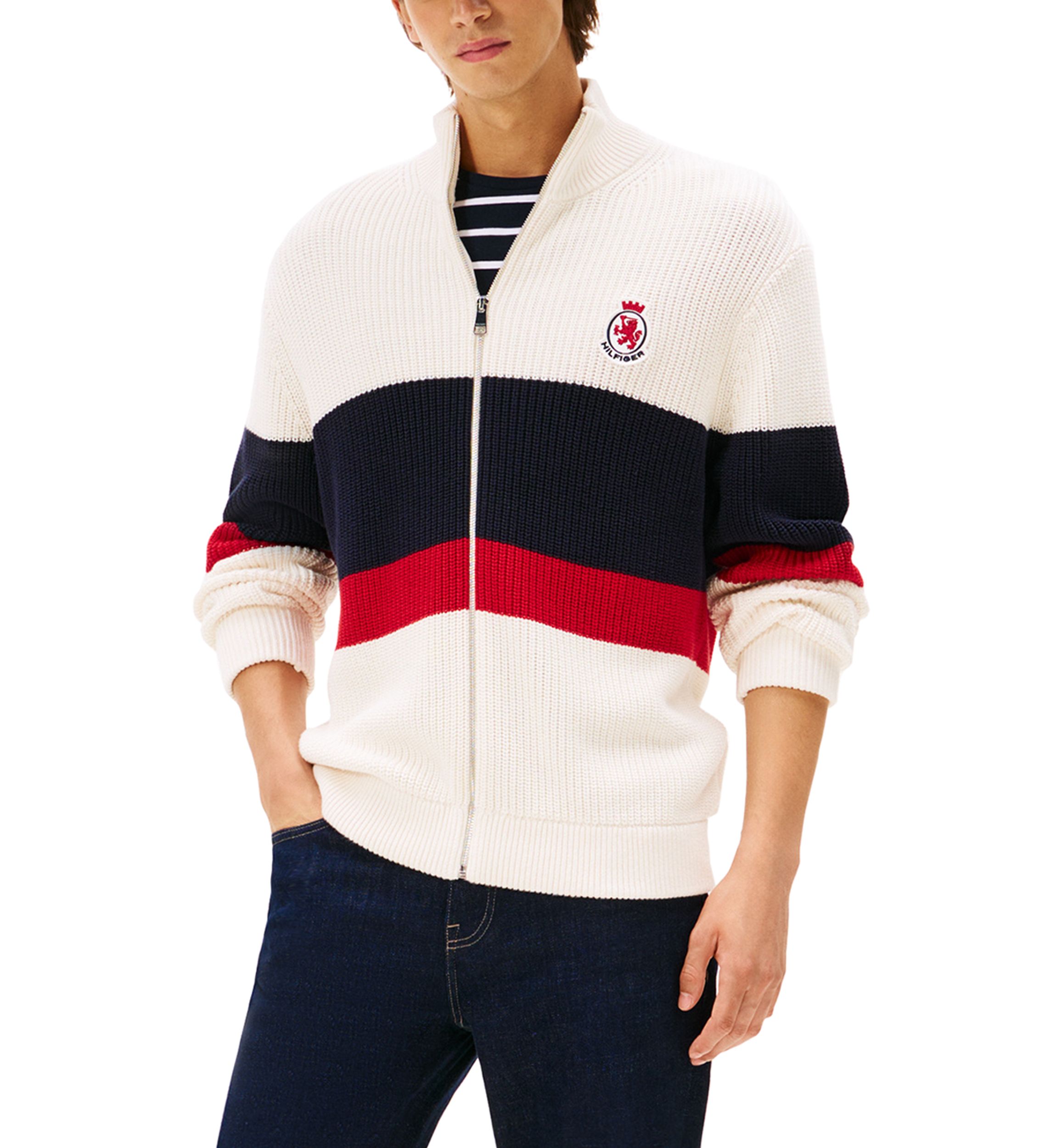 Chest Stripe Zip Sweater 