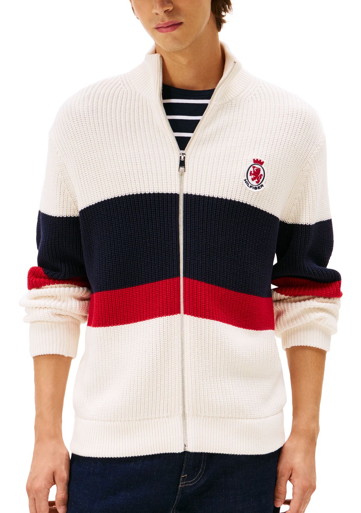 Chest Stripe Zip Sweater 