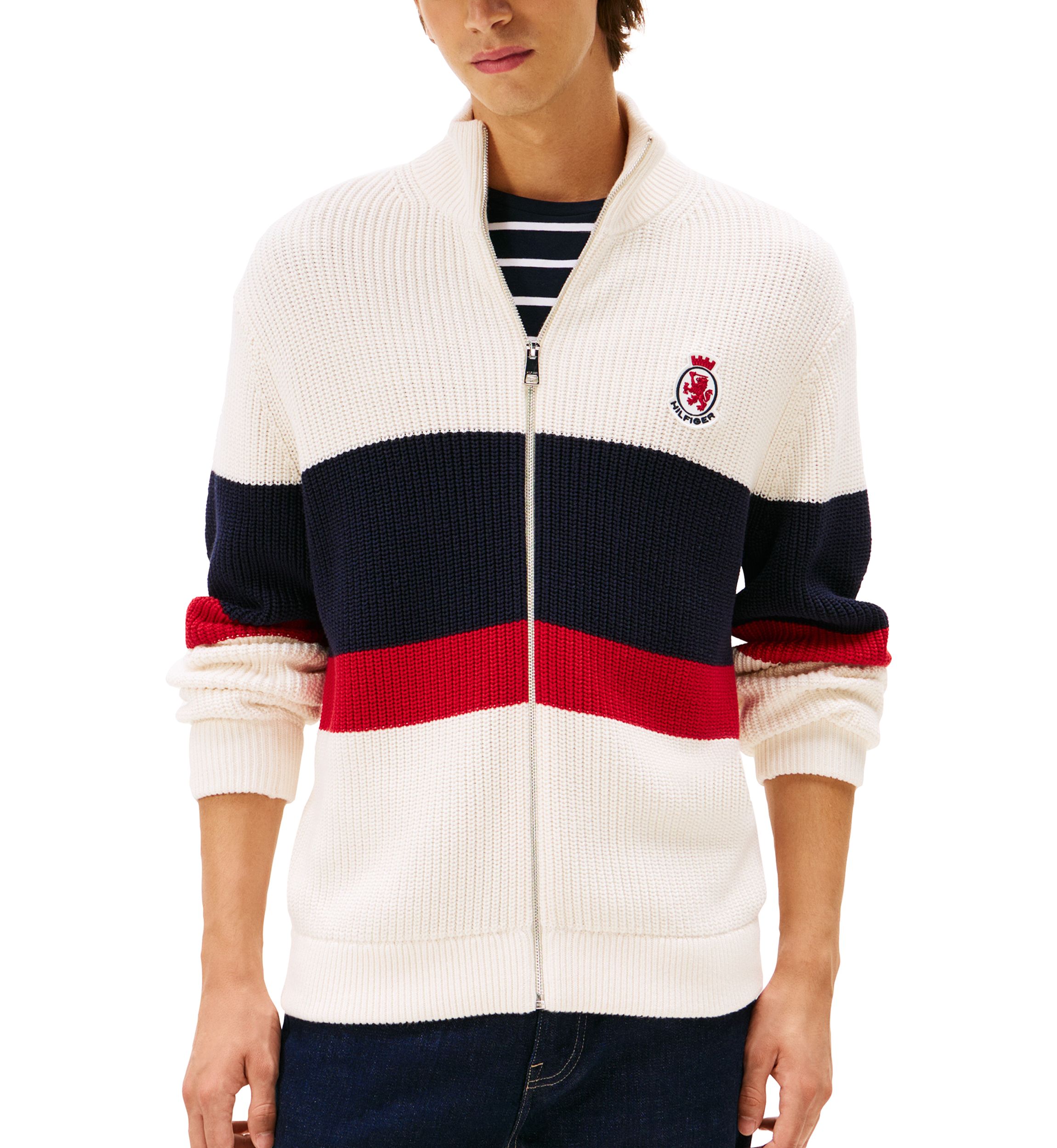 Chest Stripe Zip Sweater 