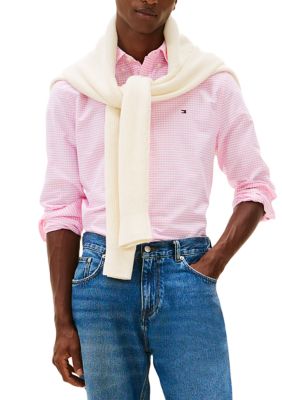 Tommy Hilfiger Men's Heritage Gingham Oxford Long Sleeve Shirt, Pink, 2XL