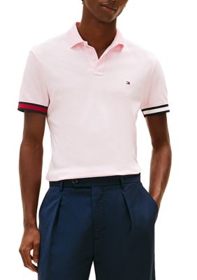 Tommy Hilfiger Men's Cuff Liquid Cotton Slim Polo Shirt, Pink, 2XL