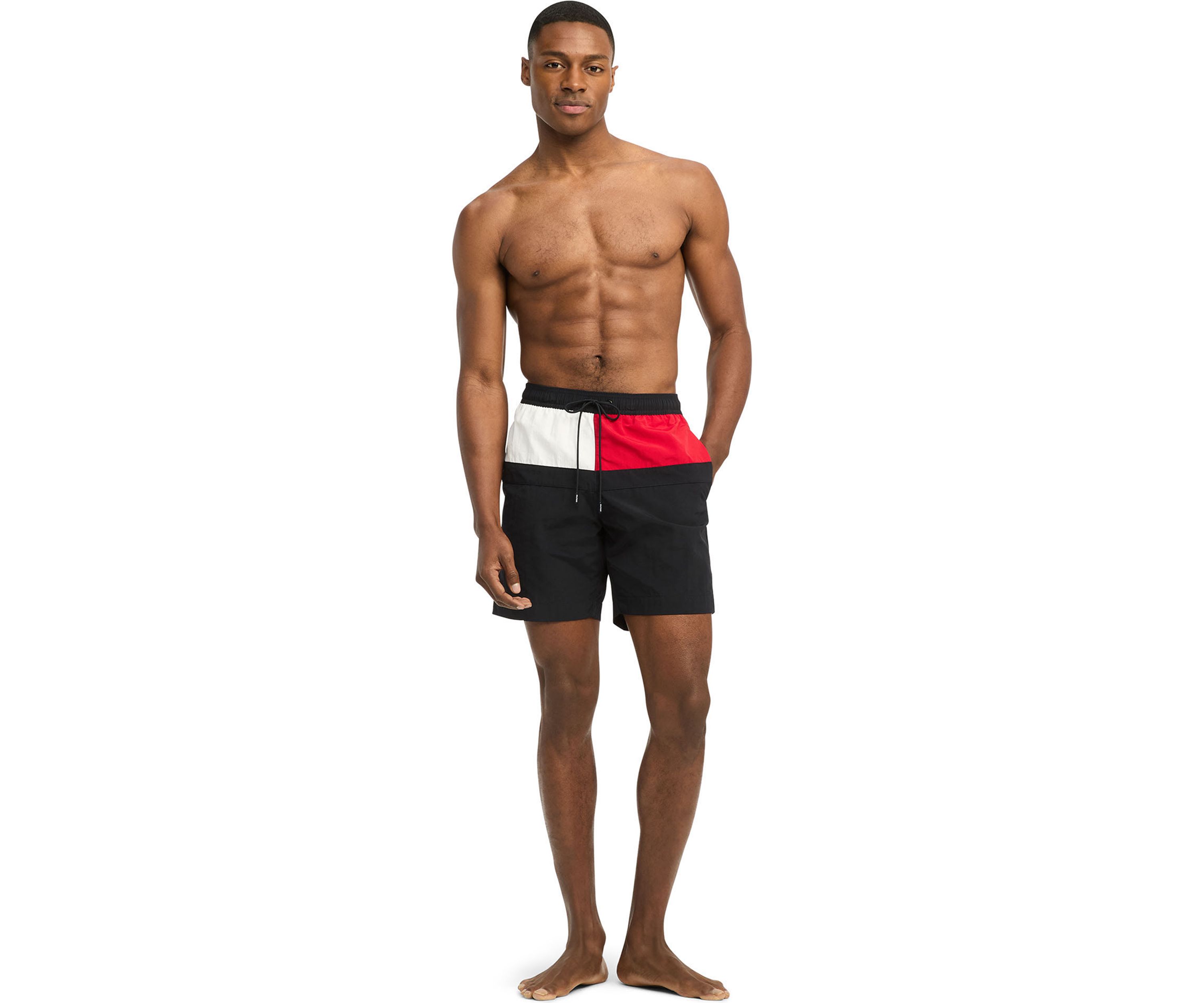 Drawstring Color Block Swim Trunks