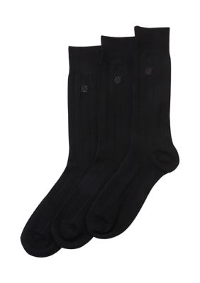 Perry Ellis Men's Solid 3-Pack of Crew Socks, Black