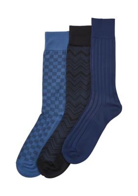 Perry Ellis Men's Textured 3-Pack of Socks, Navy Blue