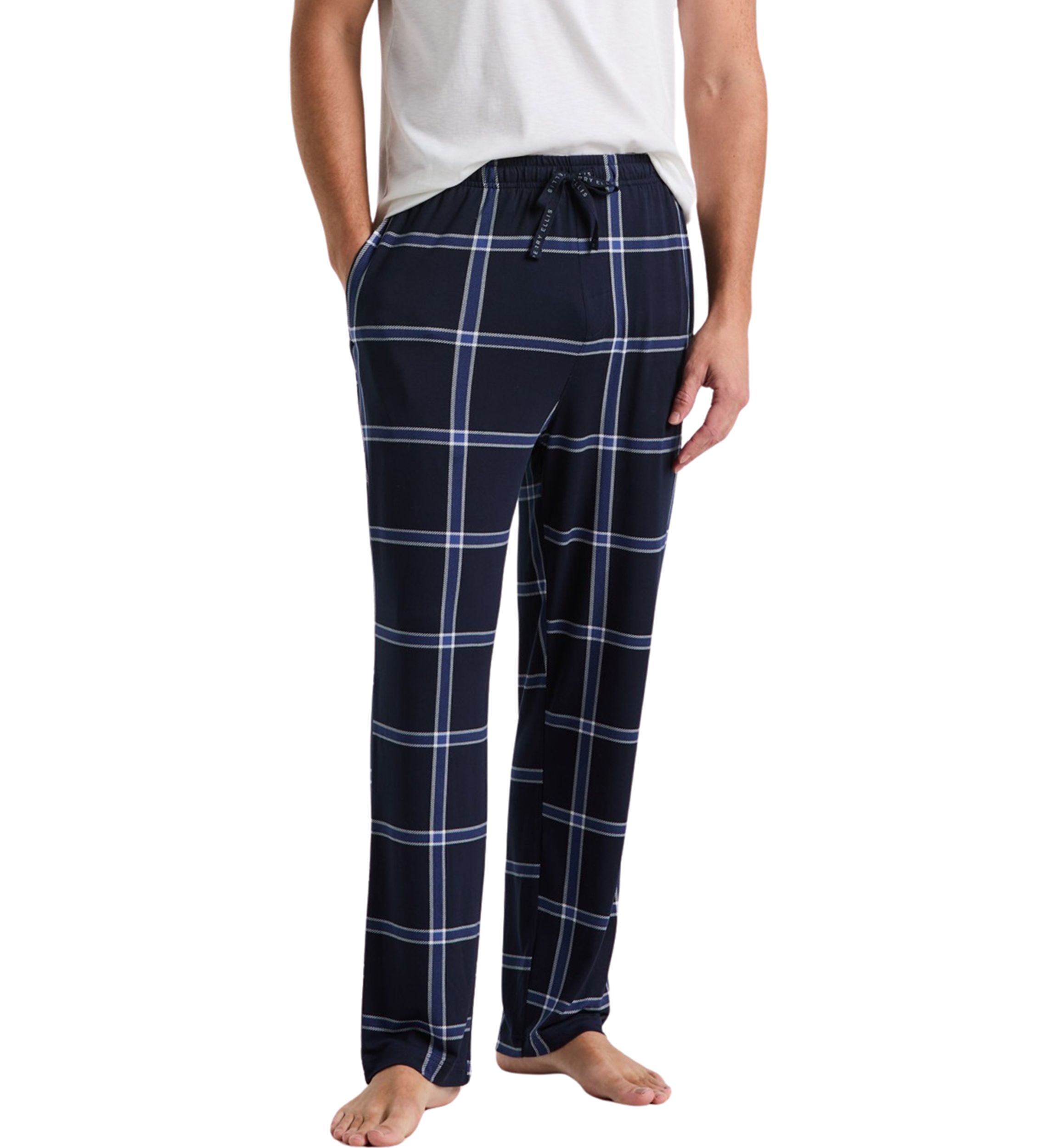 Navy Large-Scale Windowpane Pajama Pants 