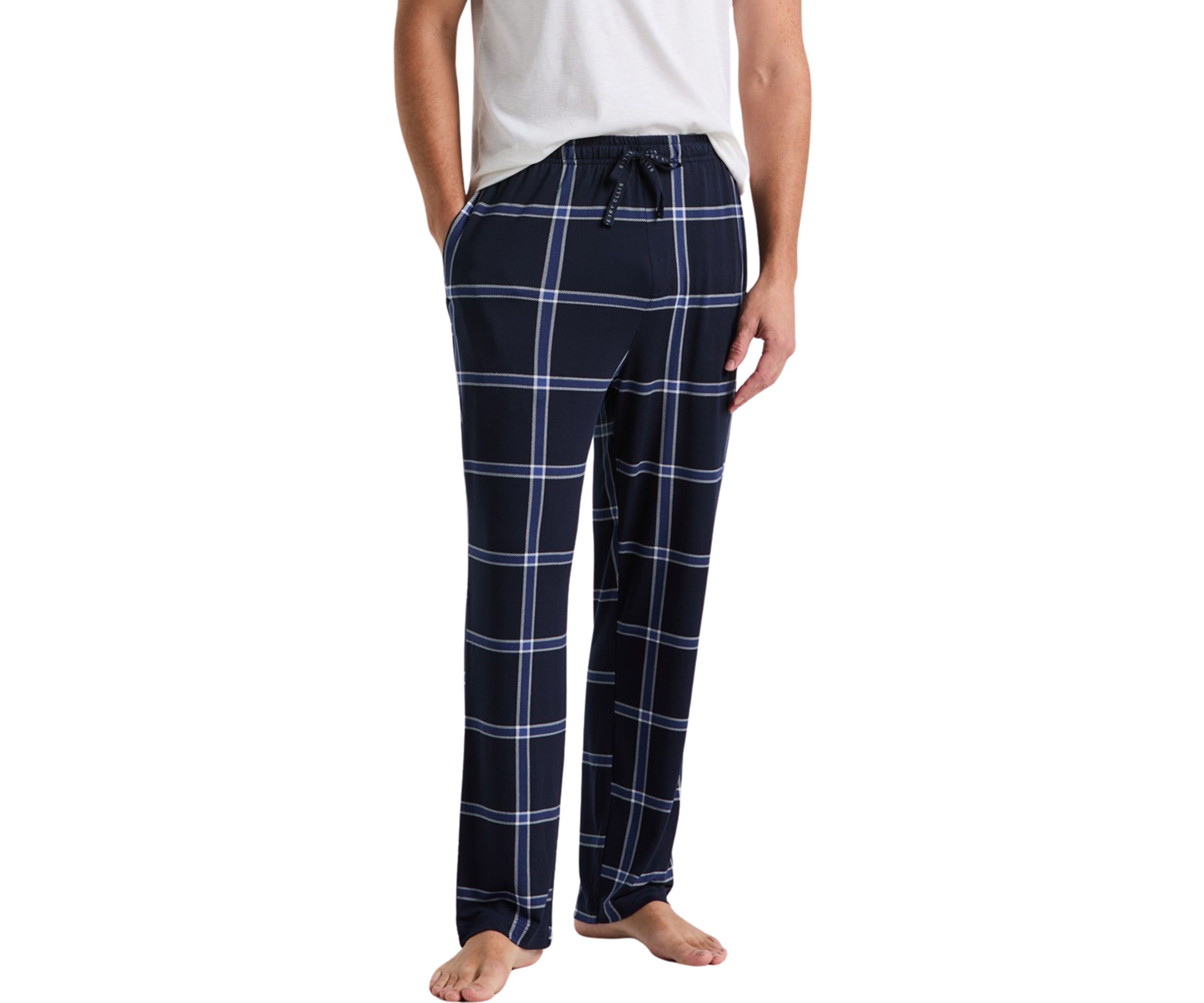 Navy Large-Scale Windowpane Pajama Pants 