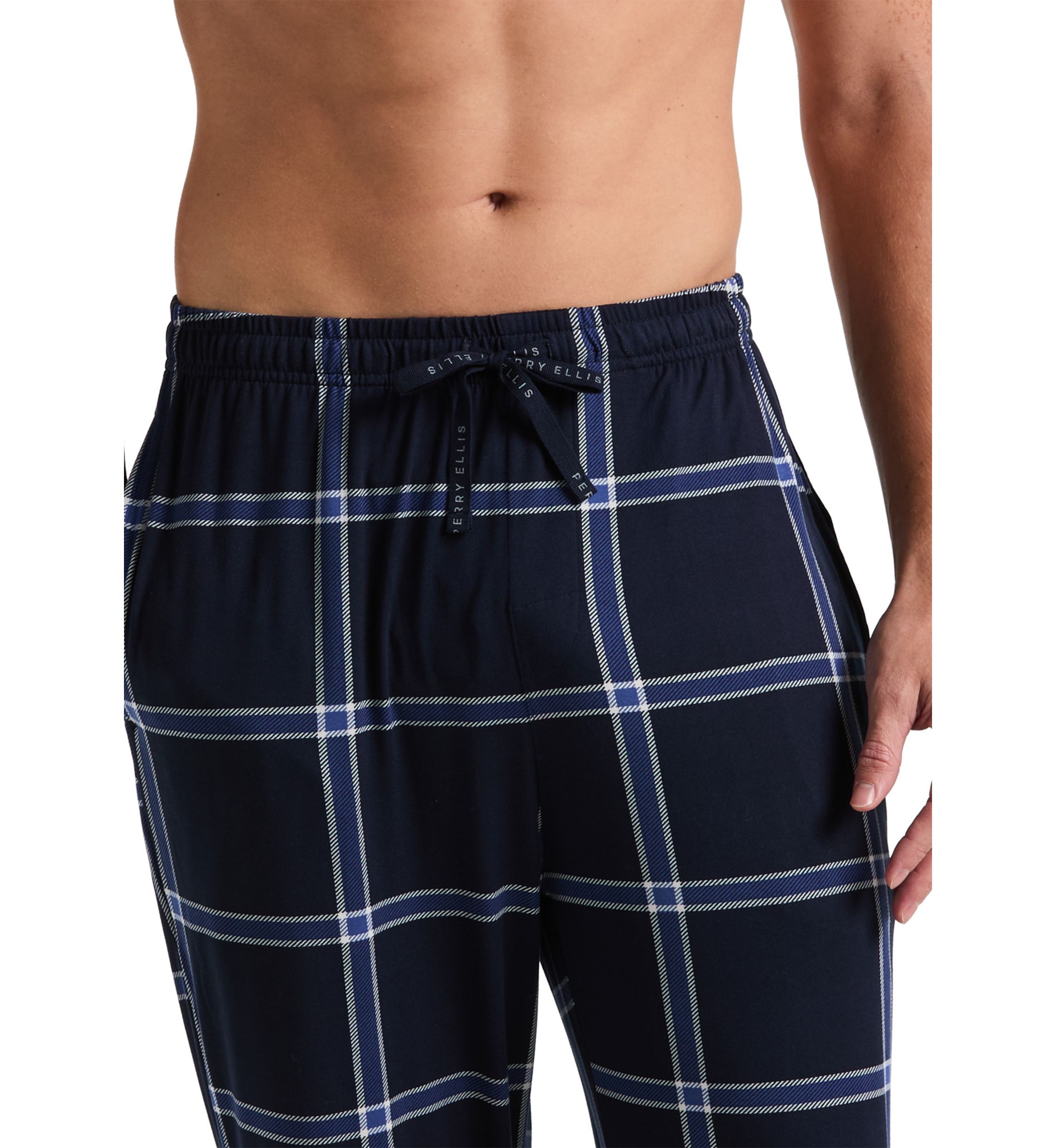 Navy Large-Scale Windowpane Pajama Pants 