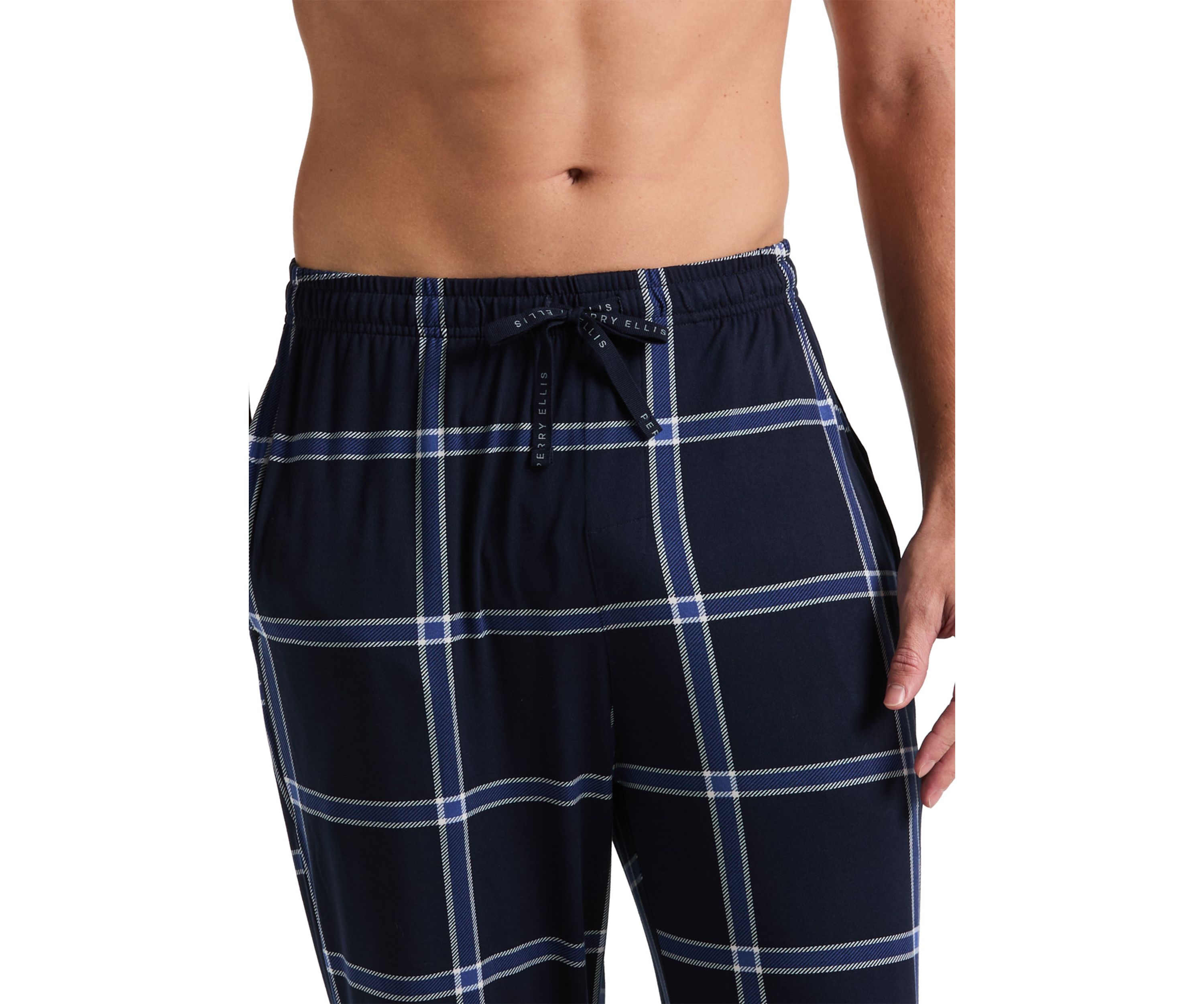 Navy Large-Scale Windowpane Pajama Pants 