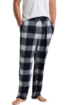 Perry Ellis Men's Textured Plaid Pajama Pants, Navy Blue, Small