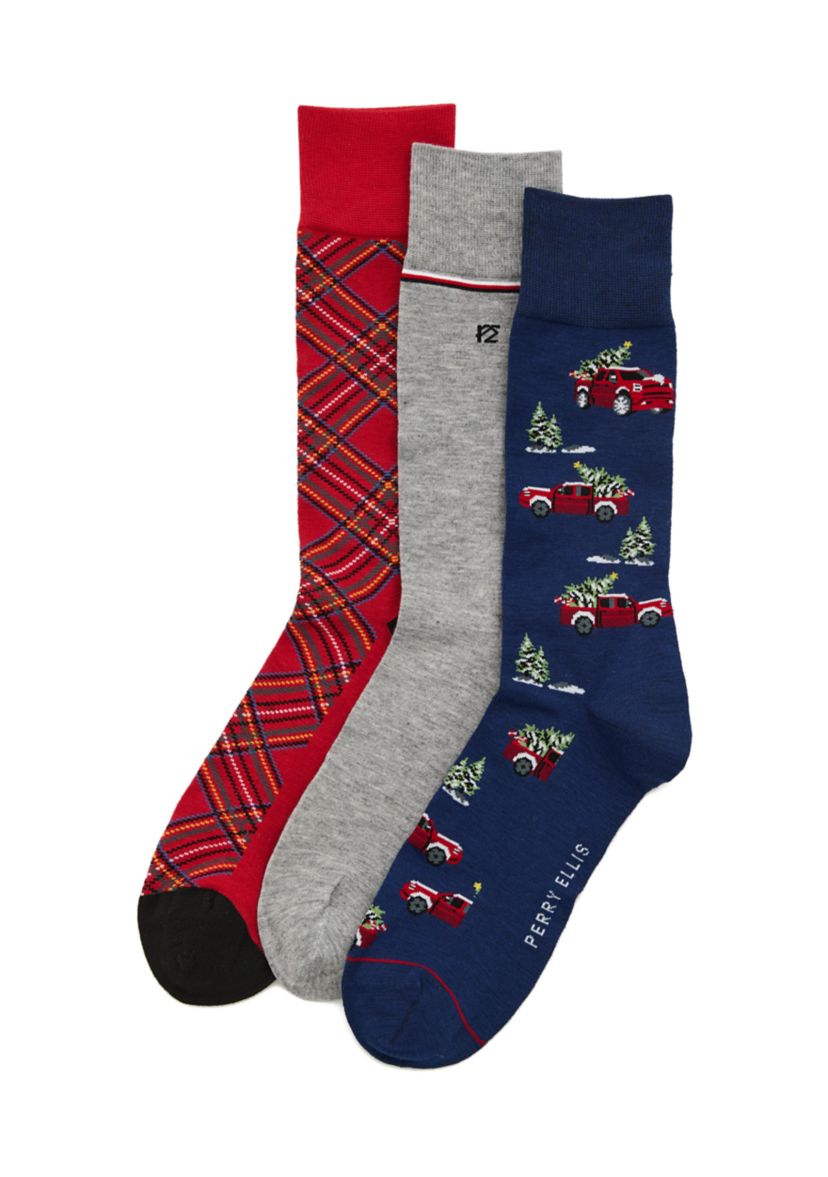 Plaid and Truck Patterned Socks 3-Pack