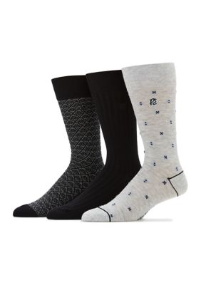 Perry Ellis Men's Neat, Solid, and Allover Printed Socks - 3 Pack