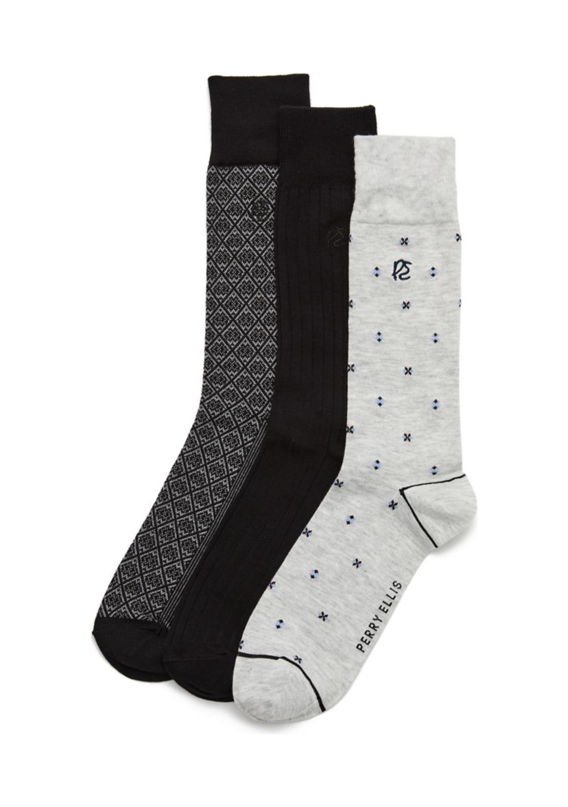 Neat, Solid, and Allover Printed Socks - 3 Pack