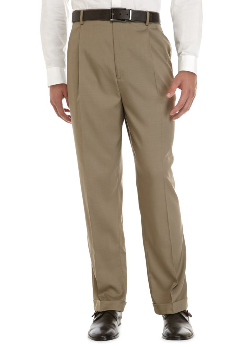 Big & Tall Stretch Crosshatch Pleated Dress Extender Waist Dress Pants