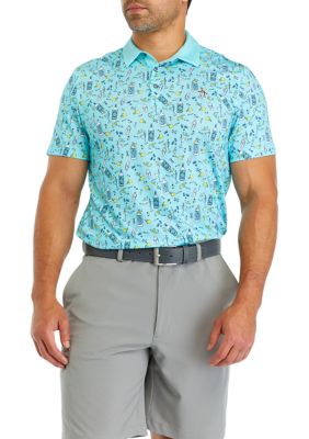 Original Penguin Men's Martini Print Polo Shirt, Turquoise, Medium