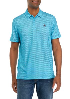 Original Penguin Men's Short Sleeve Printed Polo Shirt, Blue, Small
