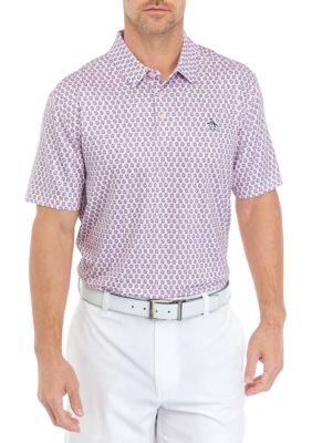 Original Penguin Men's Short Sleeve Printed Polo Shirt, Pink, Small