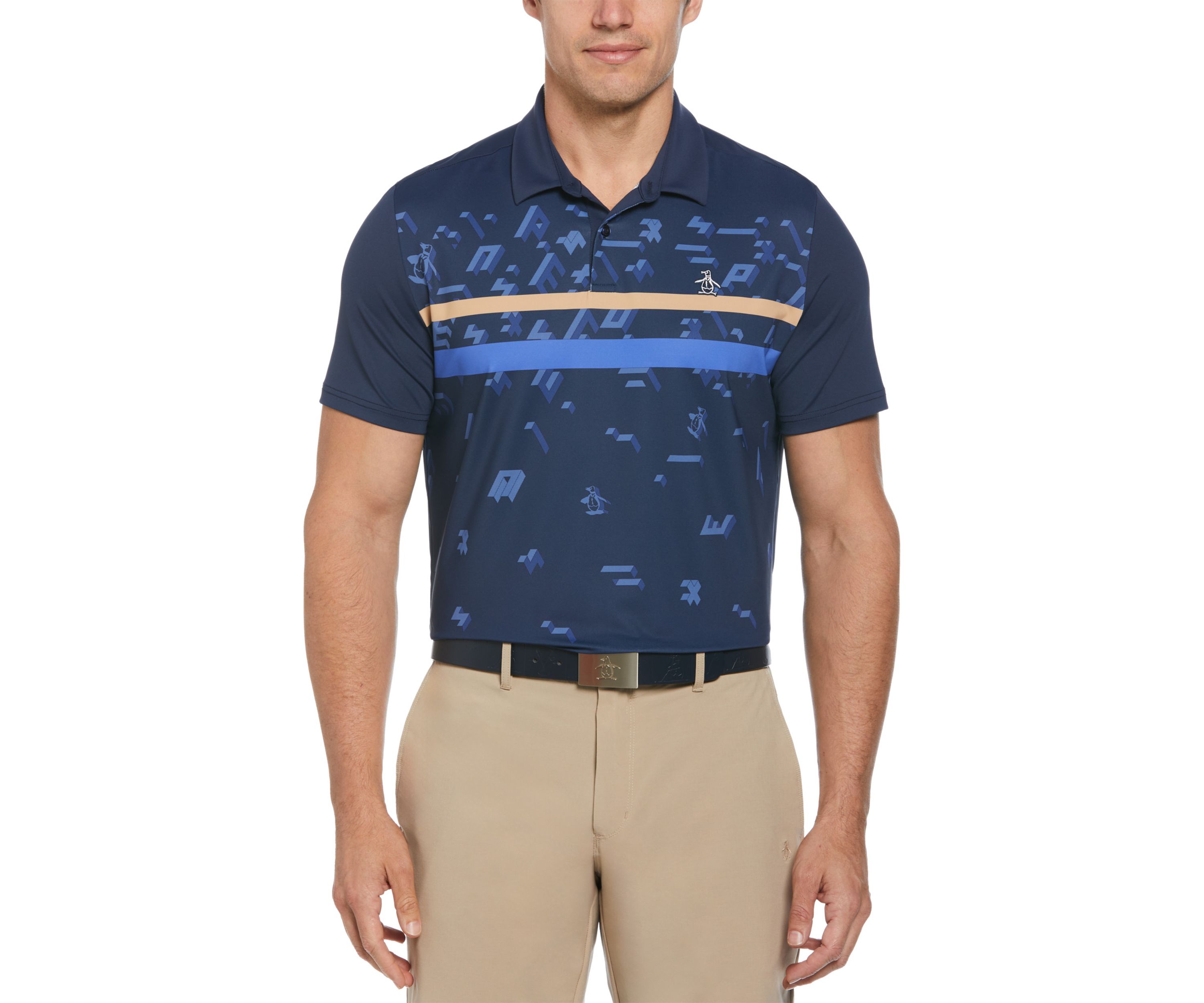 Got Game Engineered Stripe Block Print Polo Shirt