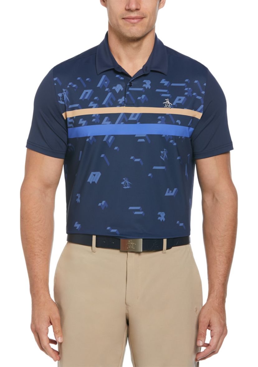 Got Game Engineered Stripe Block Print Polo Shirt