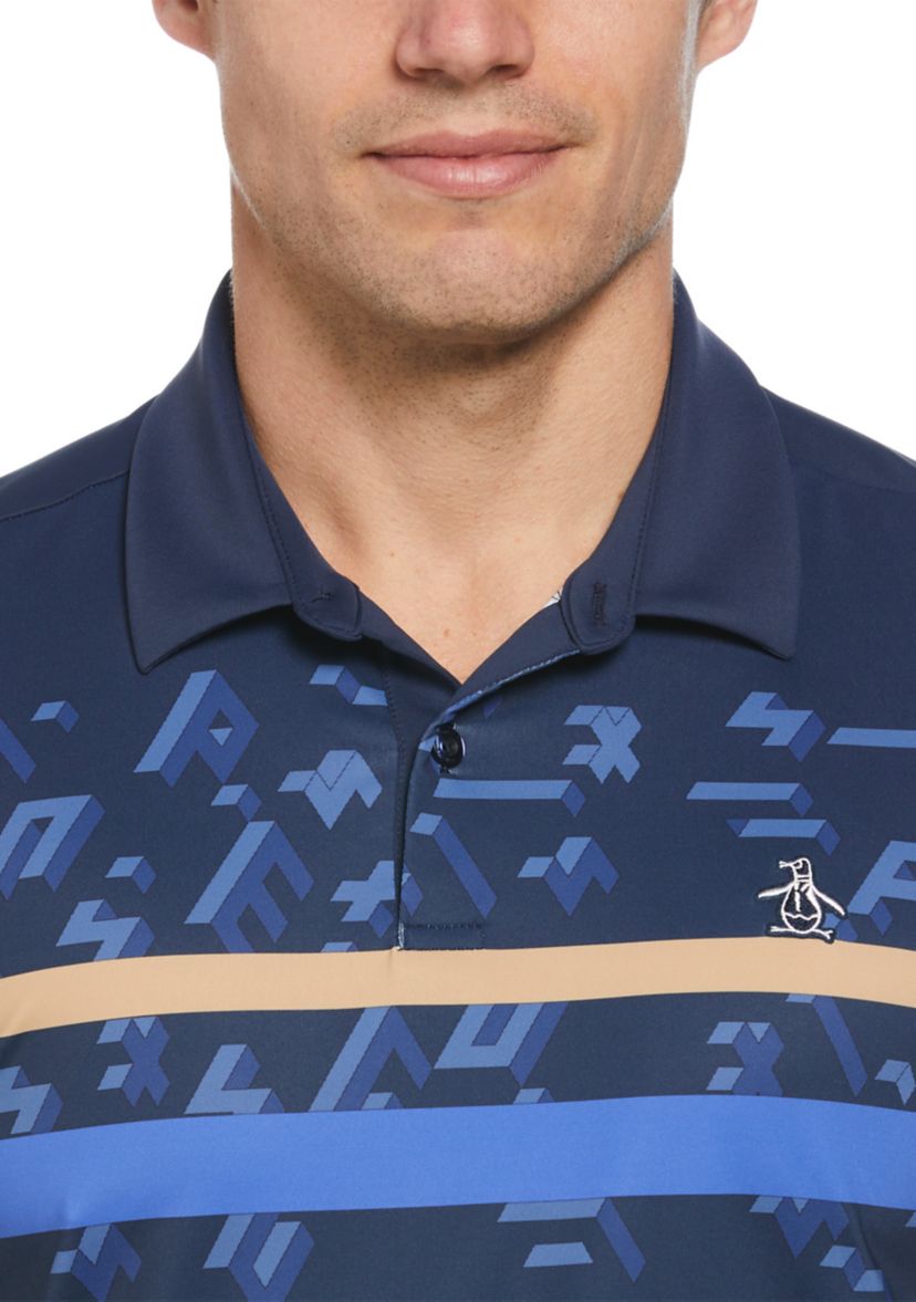 Got Game Engineered Stripe Block Print Polo Shirt