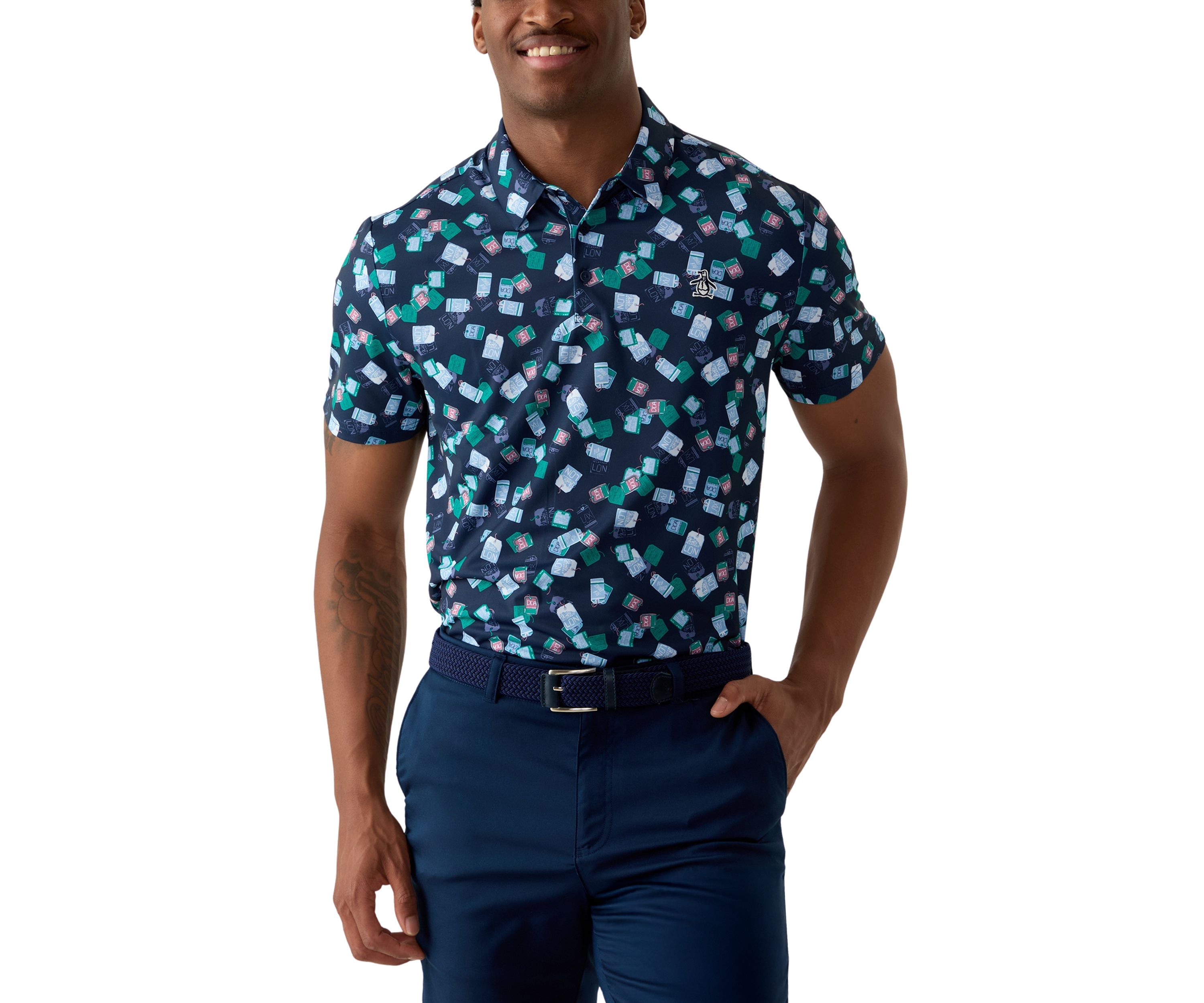 Mens Pete Travel Tag Logo Printed Polo Shirt