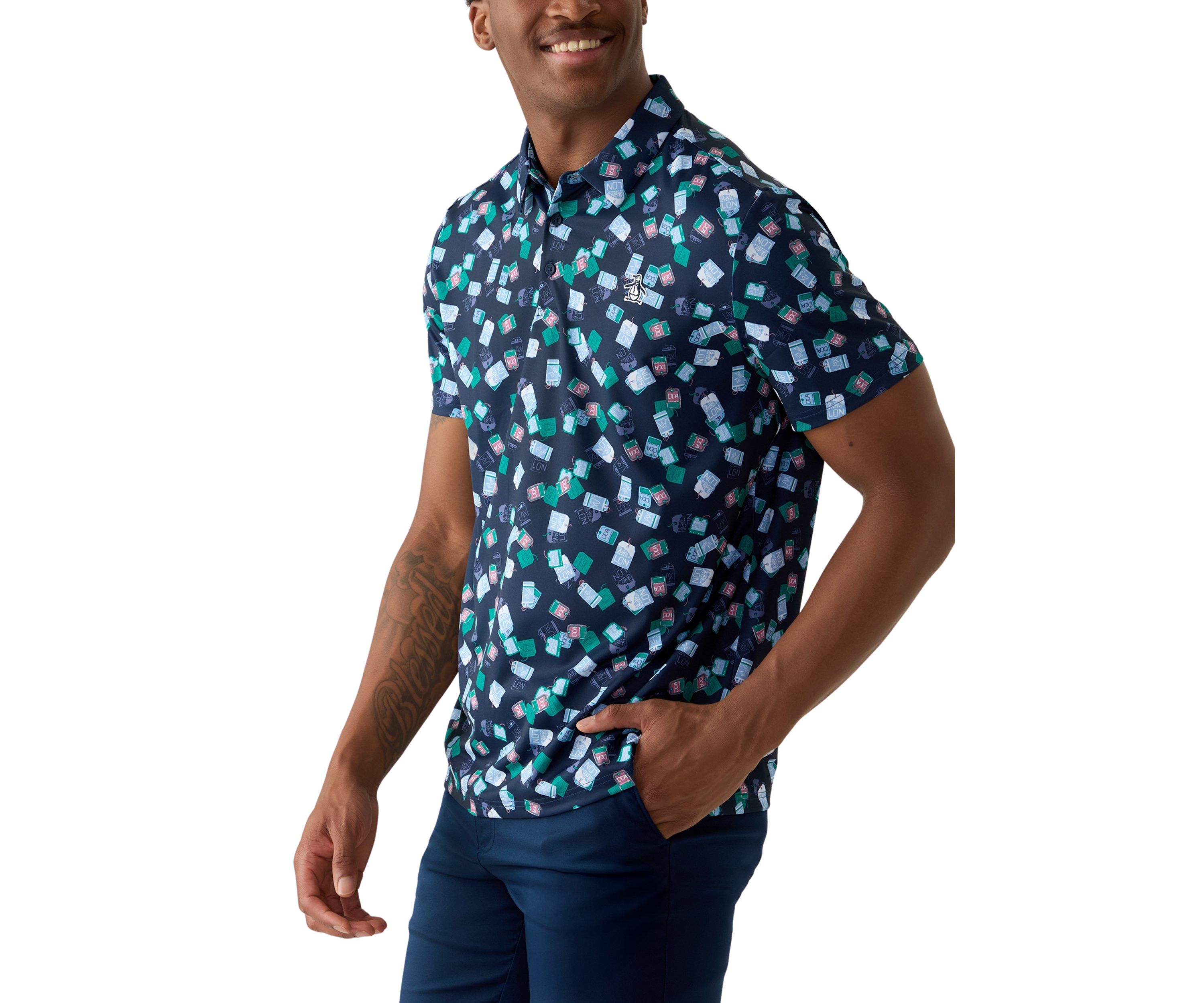 Mens Pete Travel Tag Logo Printed Polo Shirt