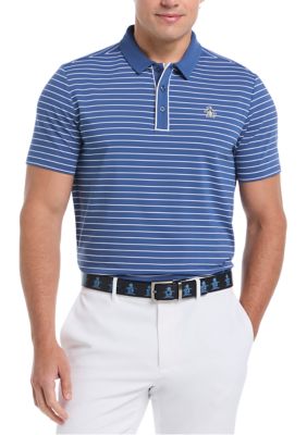 Original Penguin Men's Heritage Stripe Short Sleeve Golf Polo Shirt, Navy Blue, 2XL