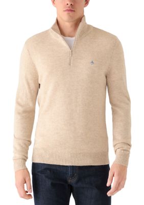Original Penguin Men's Slim Fit Lambswool Quarter Zip Long Sleeve Sweater, 2XL