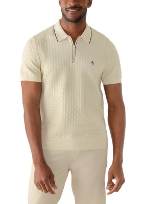 Original Penguin Men's Links Stitch Quarter Zip Sweater Polo Shirt, 2XL