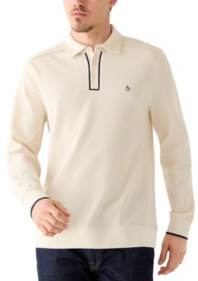 Original Penguin Men's Long Sleeve Waffle Polo Sweater, Small