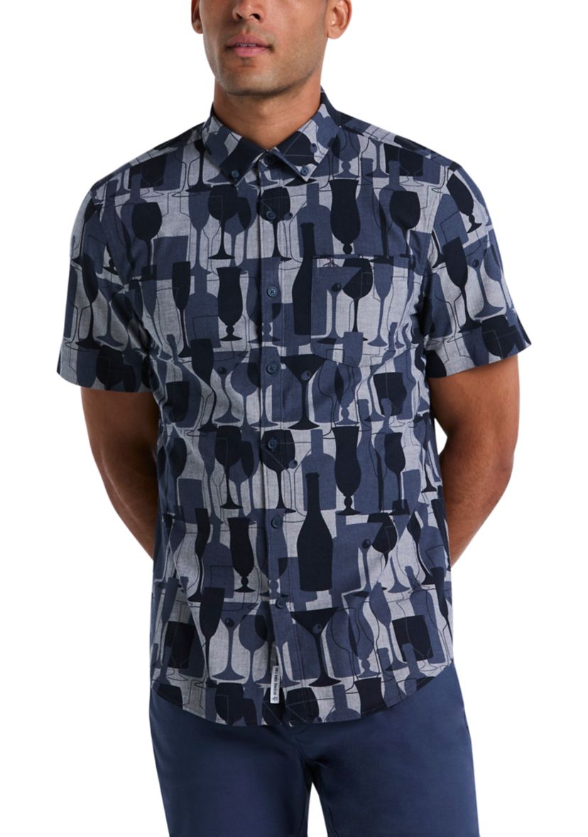 Chambray Cocktail Print Polo Shirt 