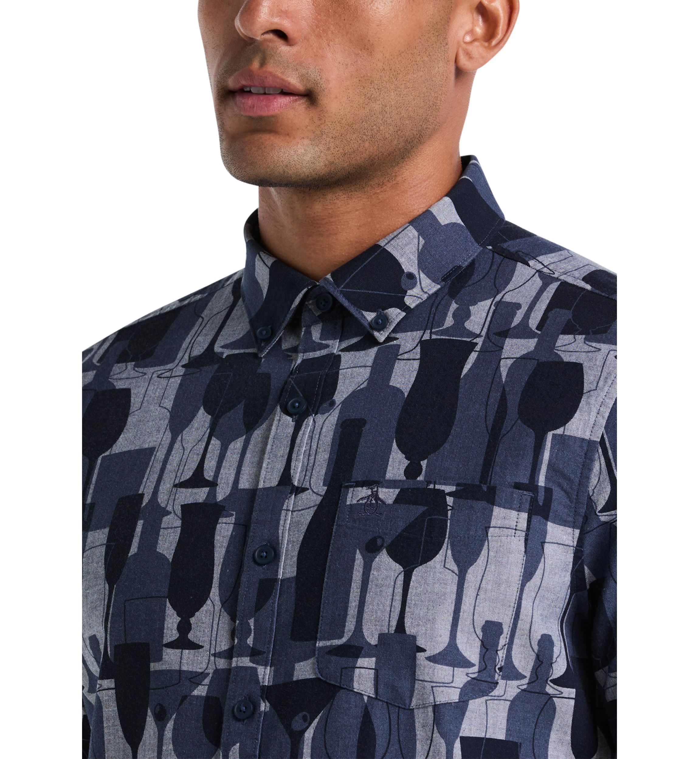 Chambray Cocktail Print Polo Shirt 