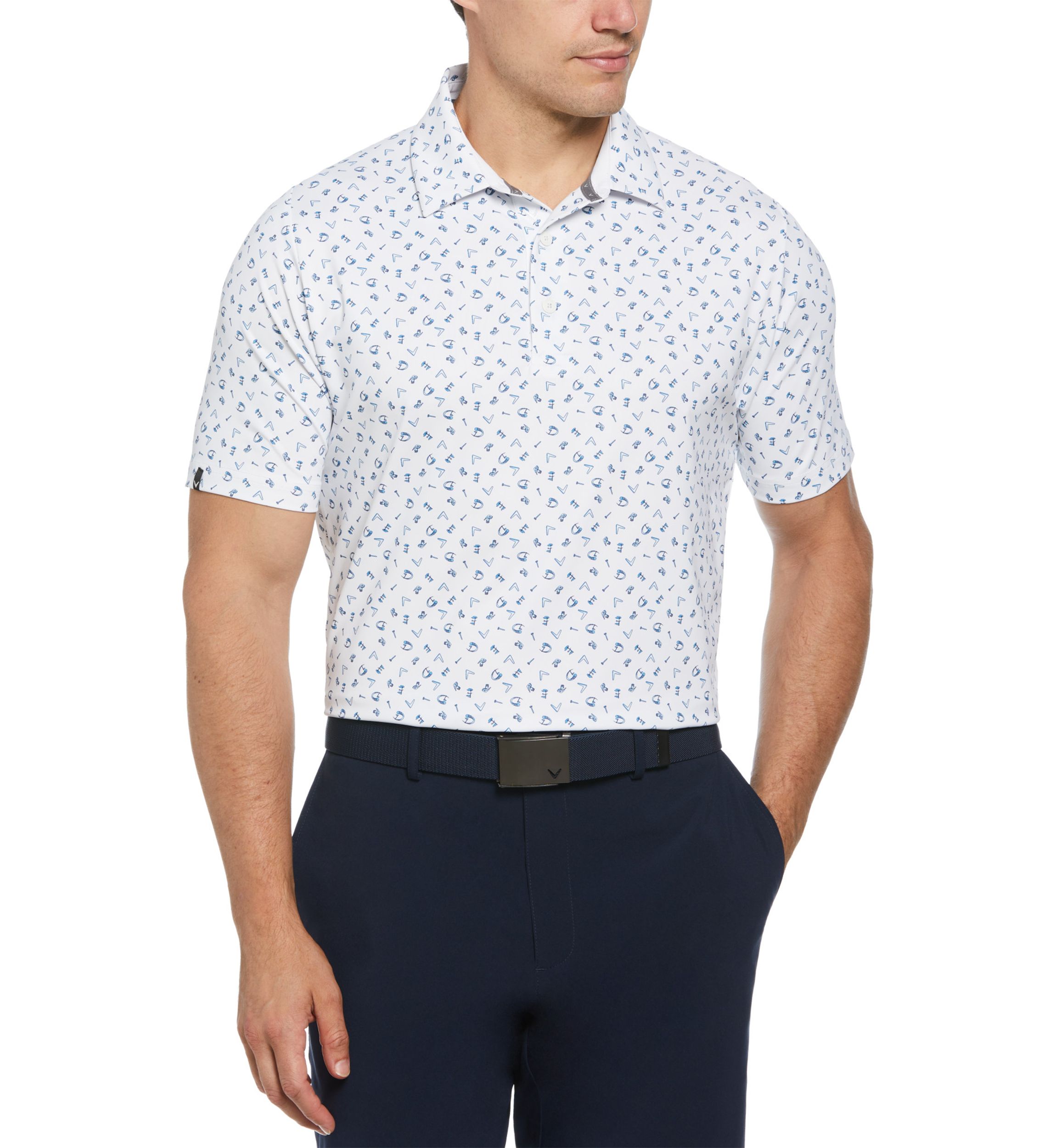 Mens Drive Print Golf Polo Shirt