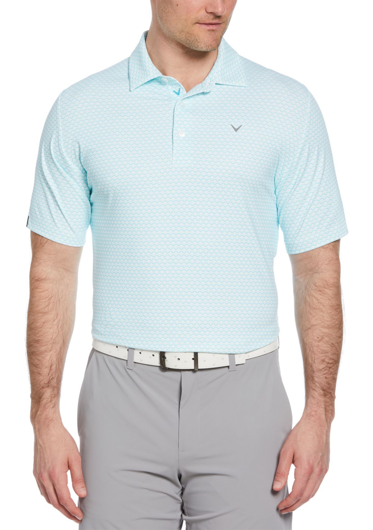 Mens Short Sleeve Allover Tee Time Print Polo Shirt