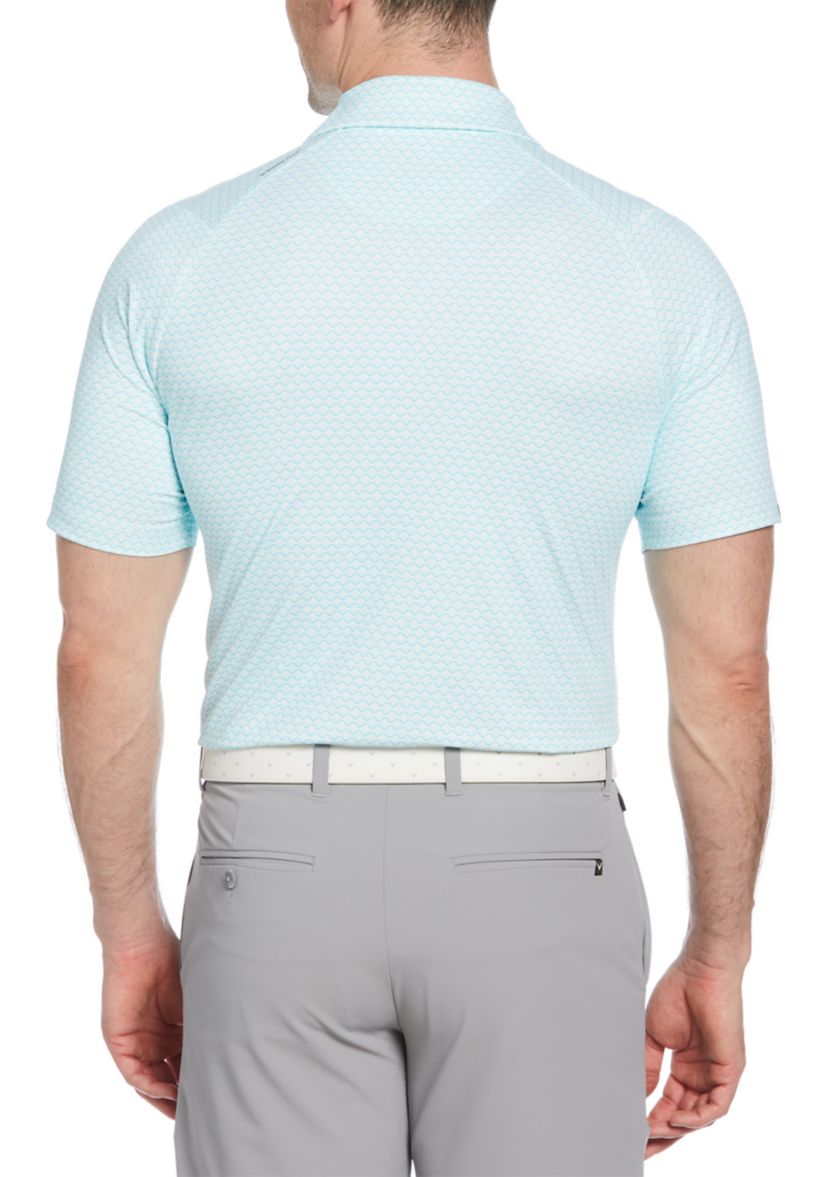 Mens Short Sleeve Allover Tee Time Print Polo Shirt