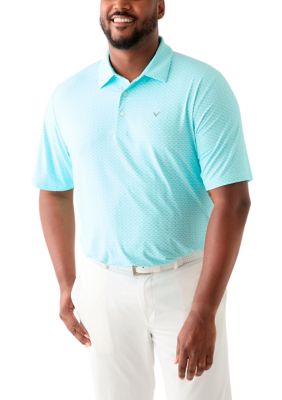 Callaway Golf Men's Big & Tall Trademark Print Short Sleeve Golf Polo Shirt, Blue, 4XL Big