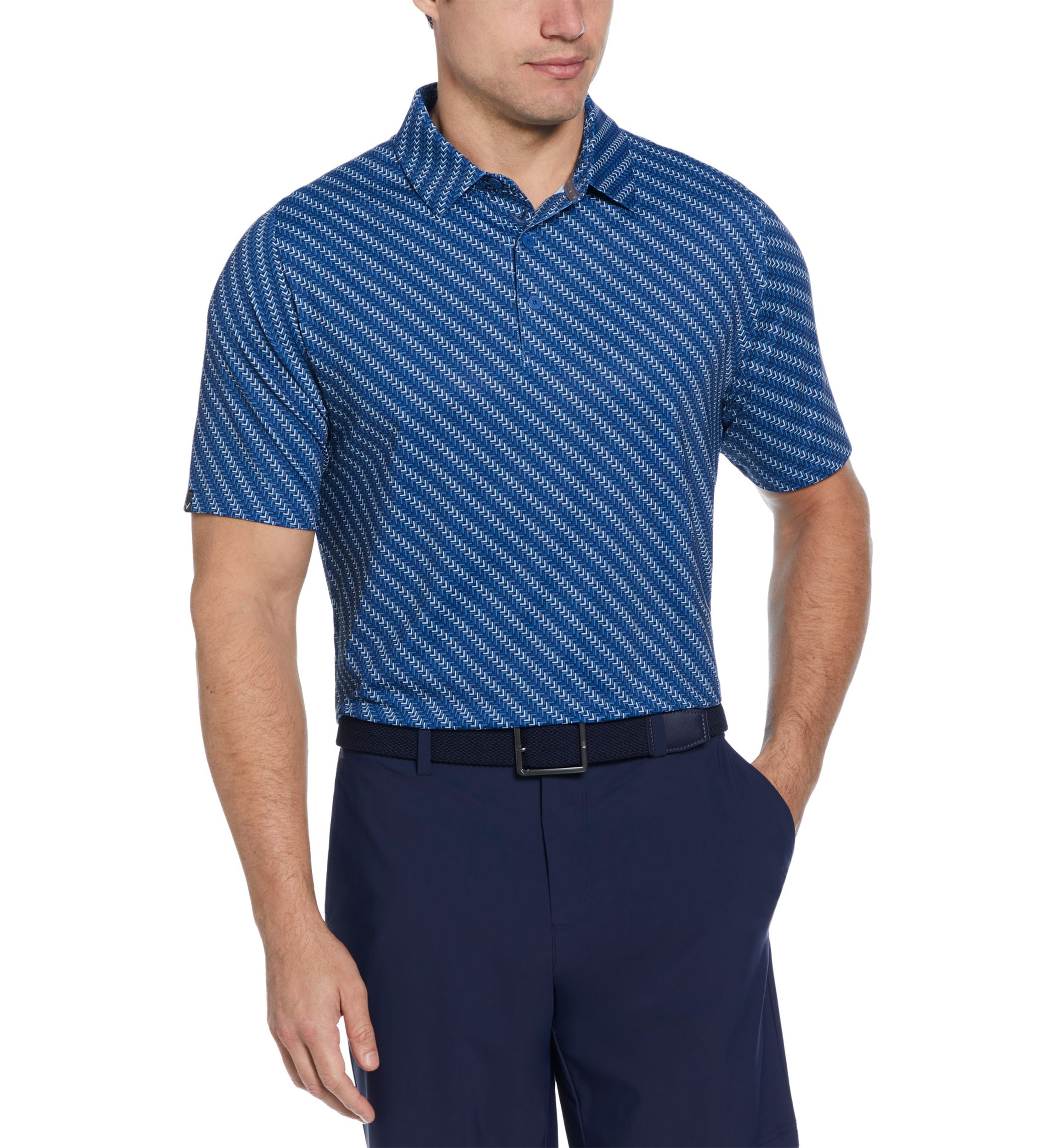 Mens Chevron Twill Print Short Sleeve Golf Polo Shirt