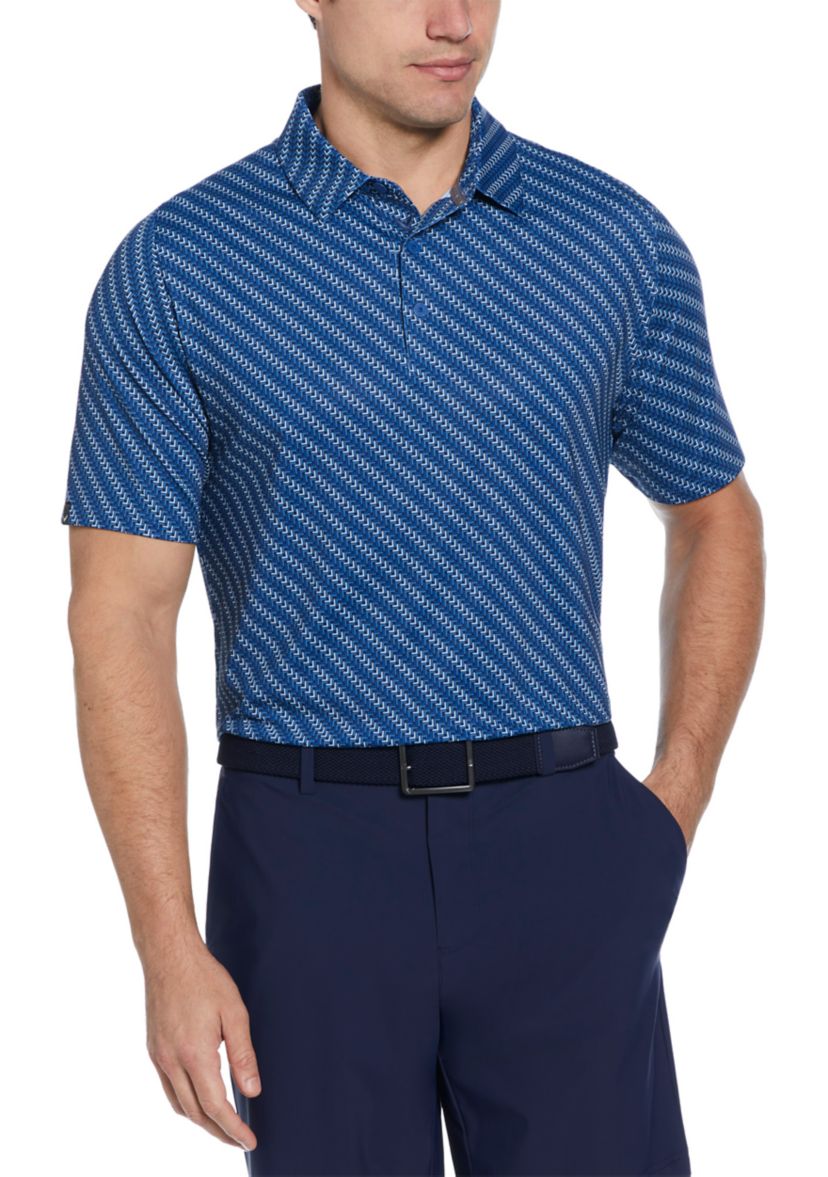 Mens Chevron Twill Print Short Sleeve Golf Polo Shirt