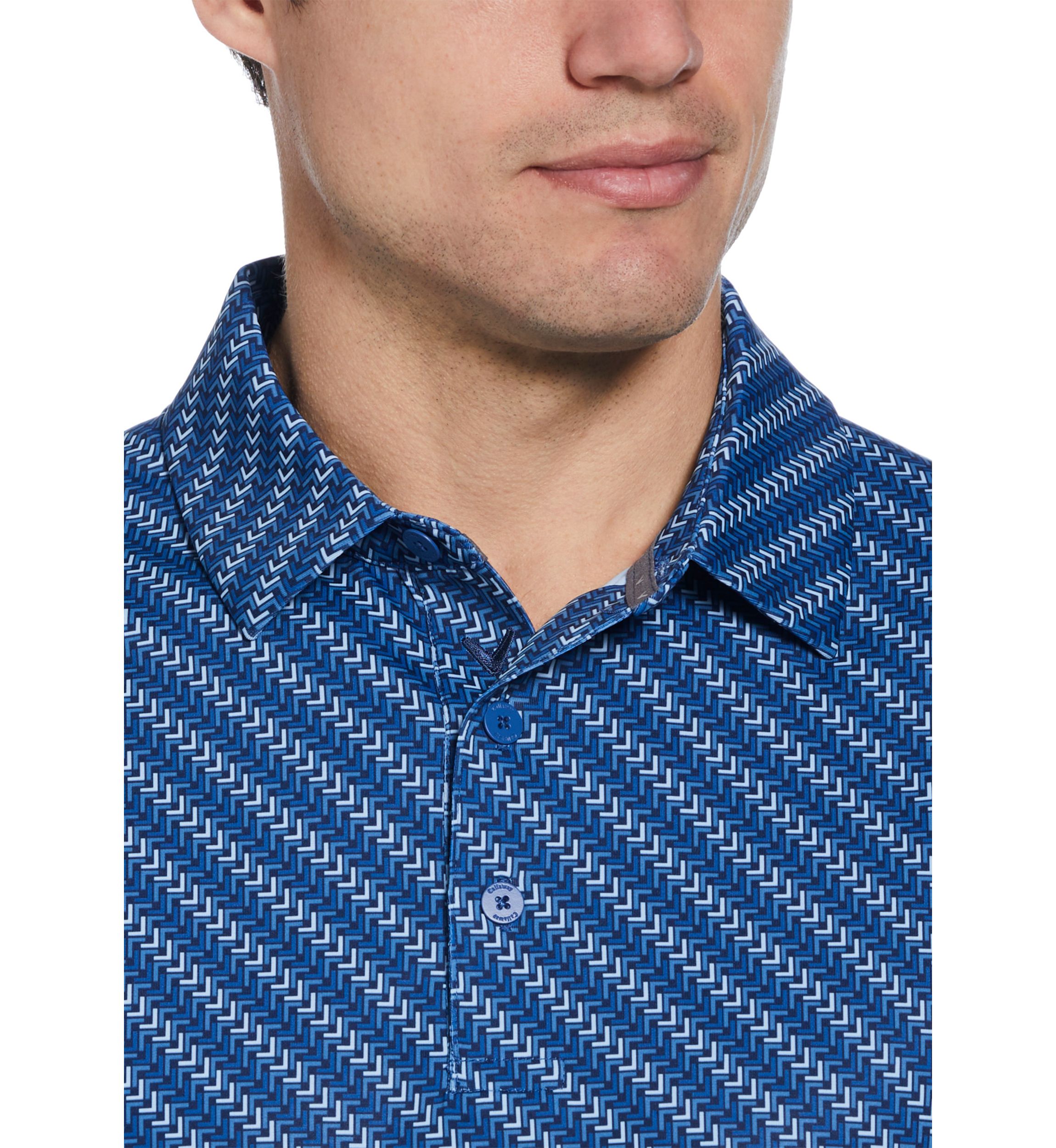 Mens Chevron Twill Print Short Sleeve Golf Polo Shirt