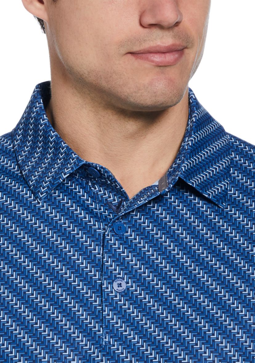 Mens Chevron Twill Print Short Sleeve Golf Polo Shirt